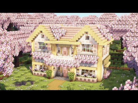 [Minecraft] How to Build a Cute Cherry Blossom House / Tutorial
