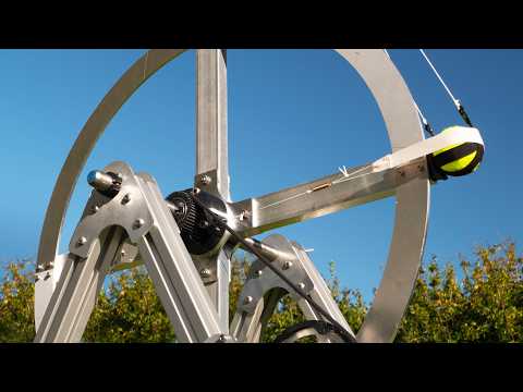 Engineer Builds A Flywheel Trebuchet That Can Launch A Tennis Ball At 180 MPH