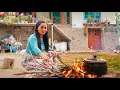 Traditional Cooking Over Open Fire Authentic Rural Life