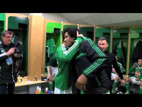 La joie dans le vestiaire après ASSE 2-0 Lille