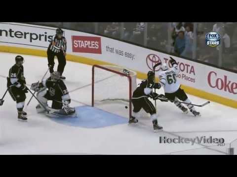 Antoine Roussel scores after a high stick by Ryan Garbutt . Apr 21, 2013