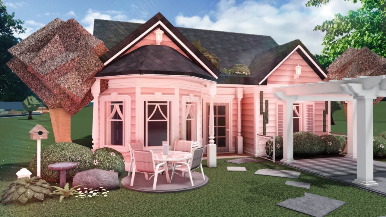 [ bloxburg ] 29k 🎀 coquette aesthetic one story house ꒰ exterior build ꒱