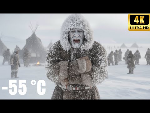 Life at –55°C : Nenets Rebuild Tent in Arctic Blizzard | Yamal, Siberia 2025 | 4K