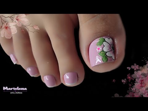 Uñas de PIE👣 decoradas con 🌸 /Diseño de uñas Con Flor 🌸😍.