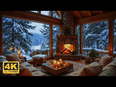 Winter Day in Living Room Space with Fireplace | Relaxing Piano Music for Working and Studying