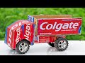 How To Make A TOY TRUCK With Cardboard From Colgate Wheels On Colgate Rapper Box Truck