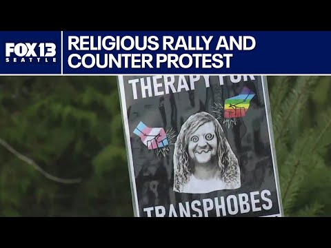 Religious rally and counter-protest draw crowds at Gas Works Park