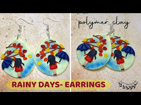 ~JustHandmade~ Polymer clay AUTUMN / FALL earrings / RAINY DAYS / girl with umbrella - tutorial DIY