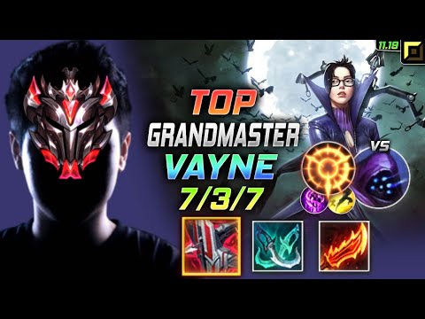 GrandMaster Vayne TOP vs Jax - 천상계 탑 베인 템트리 룬 철갑궁 집공 ヴェイン Вейн 暗夜猎手 汎 - LOL KR 11.19