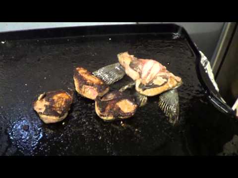 Cooking demo of black cod livers and collars