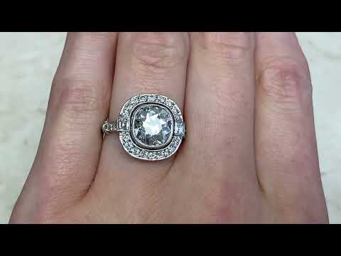 2.39ct Center Antique Cushion Cut Diamond Halo Engagement Ring - Belem Ring - Hand Video
