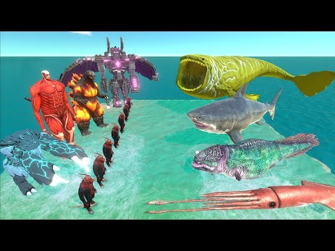 Aquatics Battle - The Bloop VS Demon Team With Burning Godzilla - Animal Revolt Battle Simulator