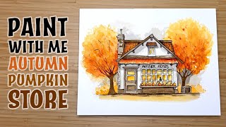 Watercolor Tutorial | Autumn Pumpkin Store Painting 🍂 | Watercolor for Beginners