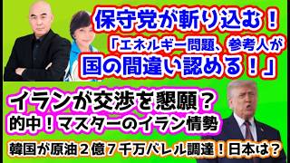 【日本保守党】保守党は斬り込む！「エネルギー政策の間違い」「皇室典範」/政党支持率/保守活ボランティアチームの活動/韓国が原油２億７００万バレル調達！日本は？/的中！マスターのイラン情勢