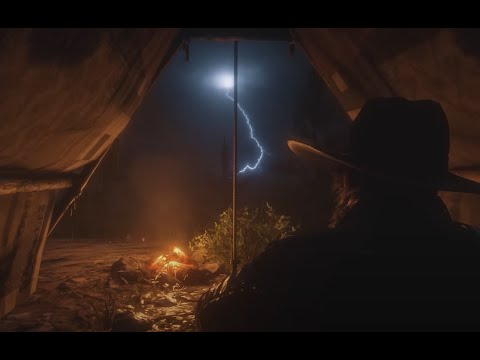 Watching a night-time thunderstorm from a tent | RDR2 ASMR