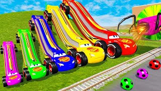 LONG CARS vs SPEEDBUMPS - Big & Small Long Mcqueen with BTR Wheels vs Thomas Trains - BeamNG.Dirve