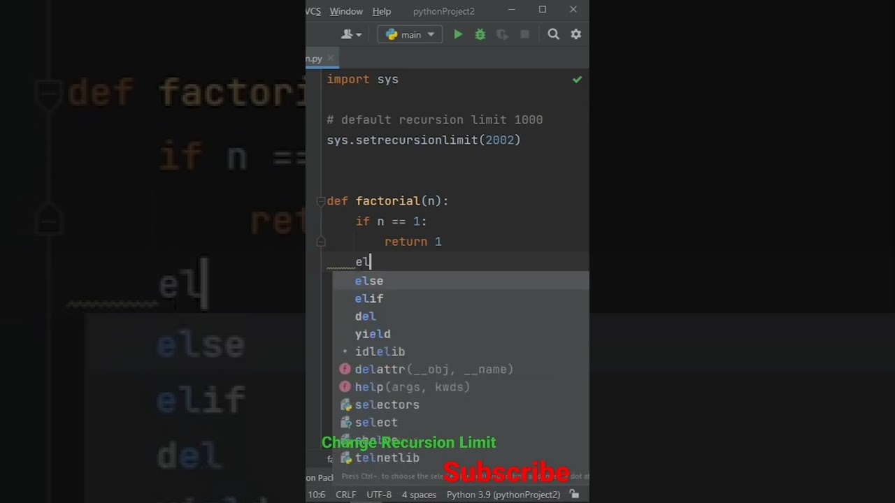 Change Recursion Limit || Factorial || Recursion || Python Programing || Tutorial || Code Short