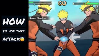 How to use Wind Style:Rasen Shuriken Attack in Naruto shipphuden ultimate ninja impact [PPSSPP]