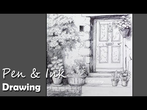 Pen Ink Drawing Door | Drawing Sketching step by step