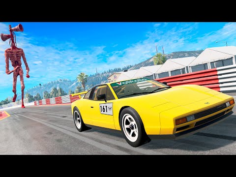 Escape From The Crazy Siren Head | BeamNG Drive Fun Madness Long Jumps & Destruction | Mad Cars