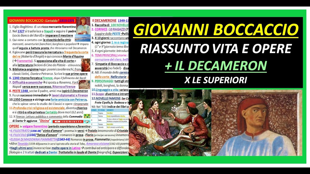 GIOVANNI BOCCACCIO riassunto vita, opere e Decameron x superiori
