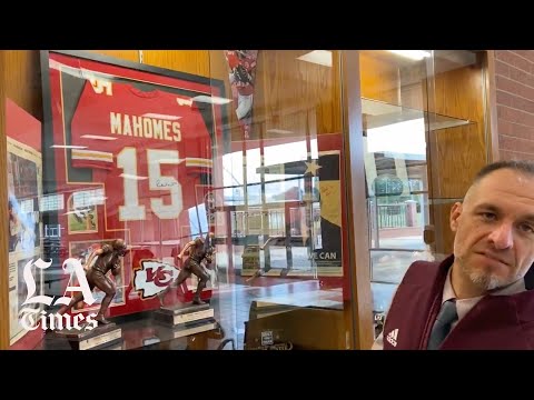 Trophy case dedicated to Patrick Mahomes' achievements