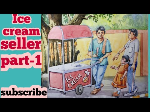 Easy ice cream seller/ hawker/summer session subject drawing in watercolor part-1Draw with pranil