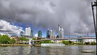 Clouds Walking Along City River Skyline in Motion HD Video Scene Loop Background 2