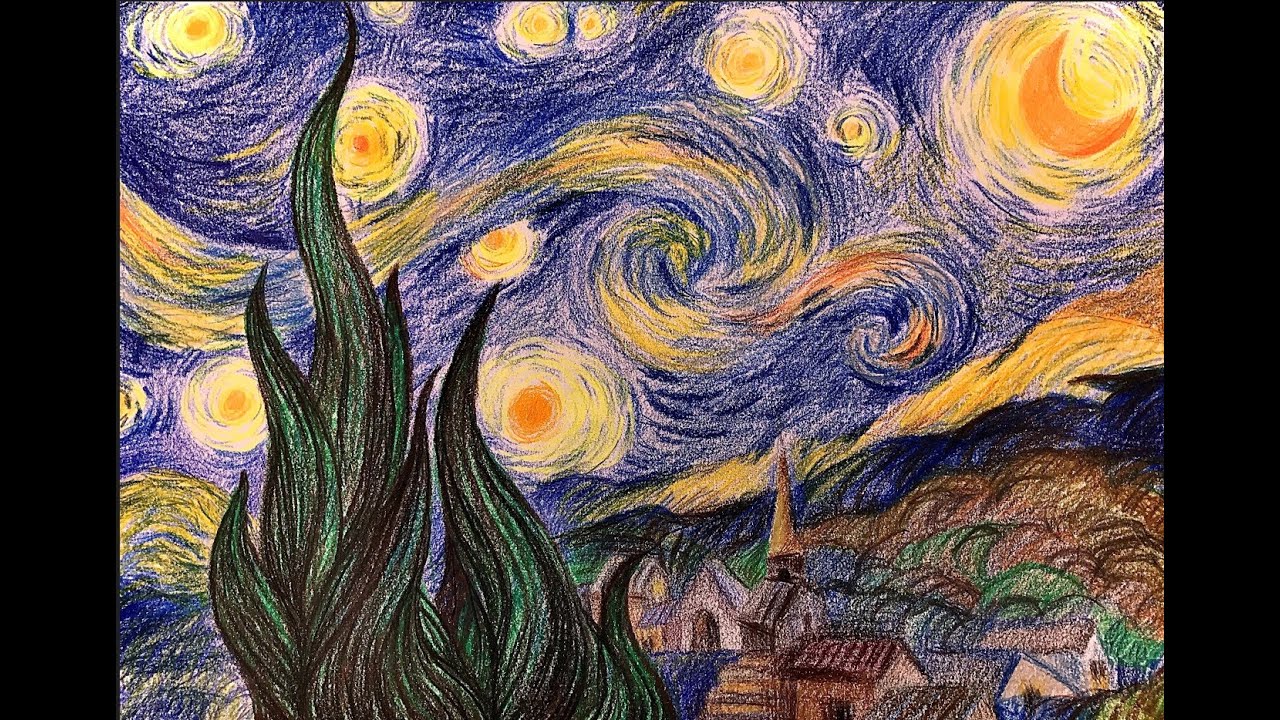 how to draw a easy Van Gogh drawing of starry night step by step