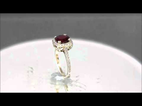 18k Yellow Gold Round Cut Ruby And Diamond Antique Design Halo Deco Ring 2.65ctw - KNR INC - 795