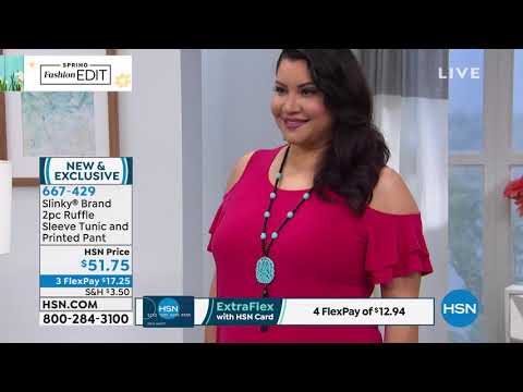 Slinky Brand 2pc Ruffle Sleeve Tunic and Printed Pant