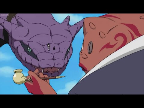 Jiraiya summons Gamabunta. Tsunade summons Katsuyu. Orochimaru summons Manda. Three Sannin Face Off