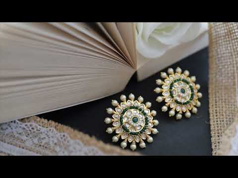 Himali Gold Plated Kundan Stud Earrings With Pearls