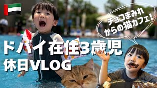 【ドバイ育児】在住3歳児の休日|チョコまみれ&猫カフェ&プール