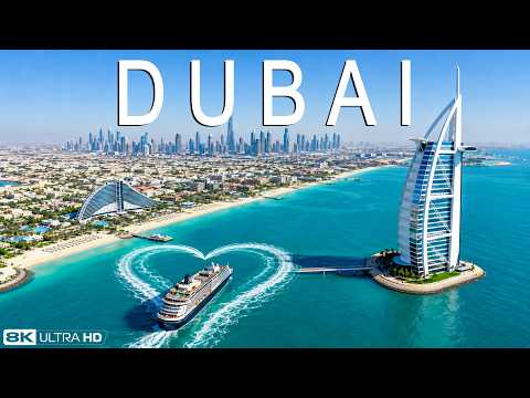 Dubai 8K - Luxury Coastline, Burj Al Arab & Heart Wake | Relaxing Ocean