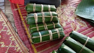 ធ្វើនំអន្សមសម្រាប់ពិធីបុណ្យភ្ជុំបិណ្ឌ។#cambodia #food #cooking #countryside #Pcumben