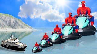 Big & Small Spiderman on a JetSki vs Ship | BeamNG.Drive