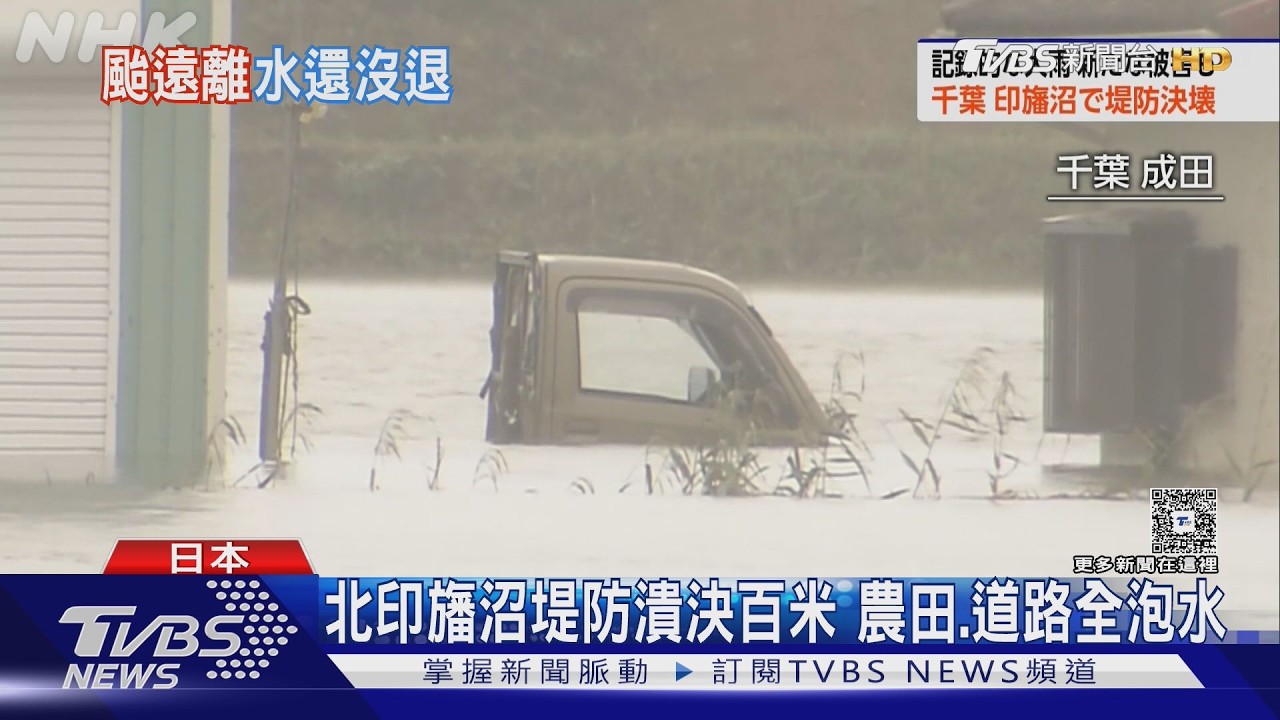 影音/日本千葉還在淹! 印旛沼潰堤 太陽能板冒火、10萬錦鯉跑光