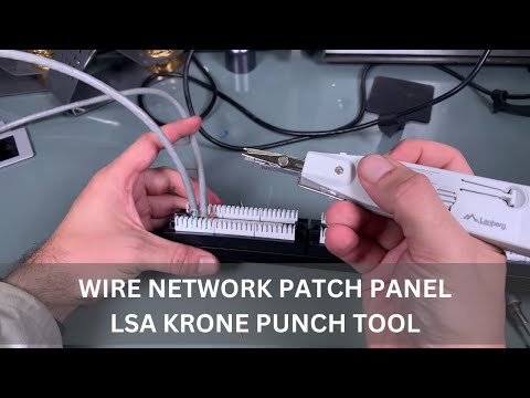 Wire network patch panel using LSA Krone punch tool (terminate CAT6 UTP cable) Rack 19 for ethernet