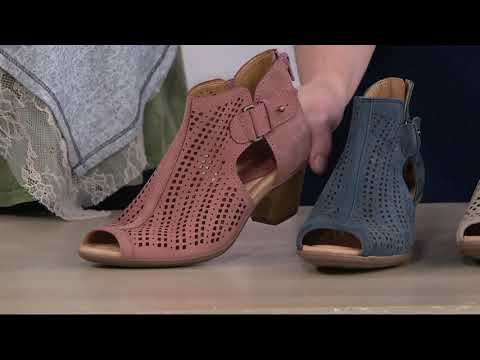 Earth Nubuck Perforated Peep-Toe Booties - Keri on QVC