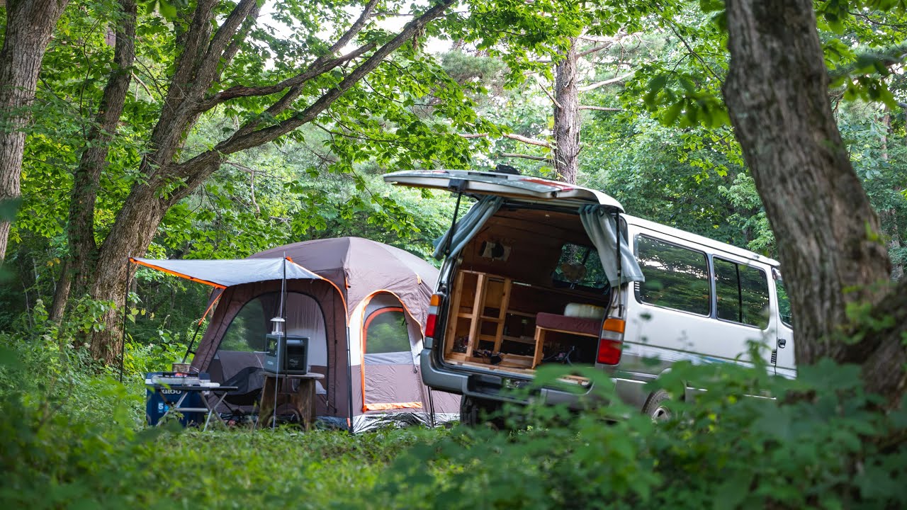 35度以上の猛暑から100系ハイエースと避暑地ソロキャンプ【蔵王坊平】