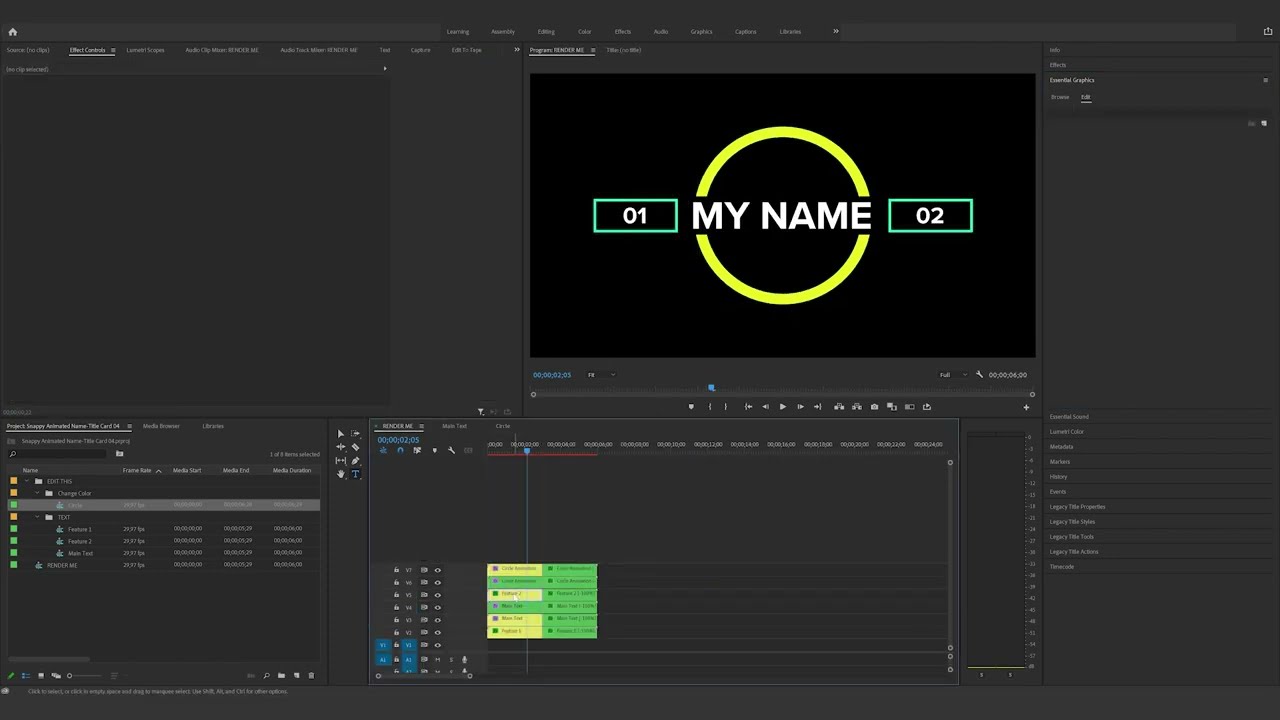 How to edit the Snappy Animated Name  Title Card 04 in Premiere Pro