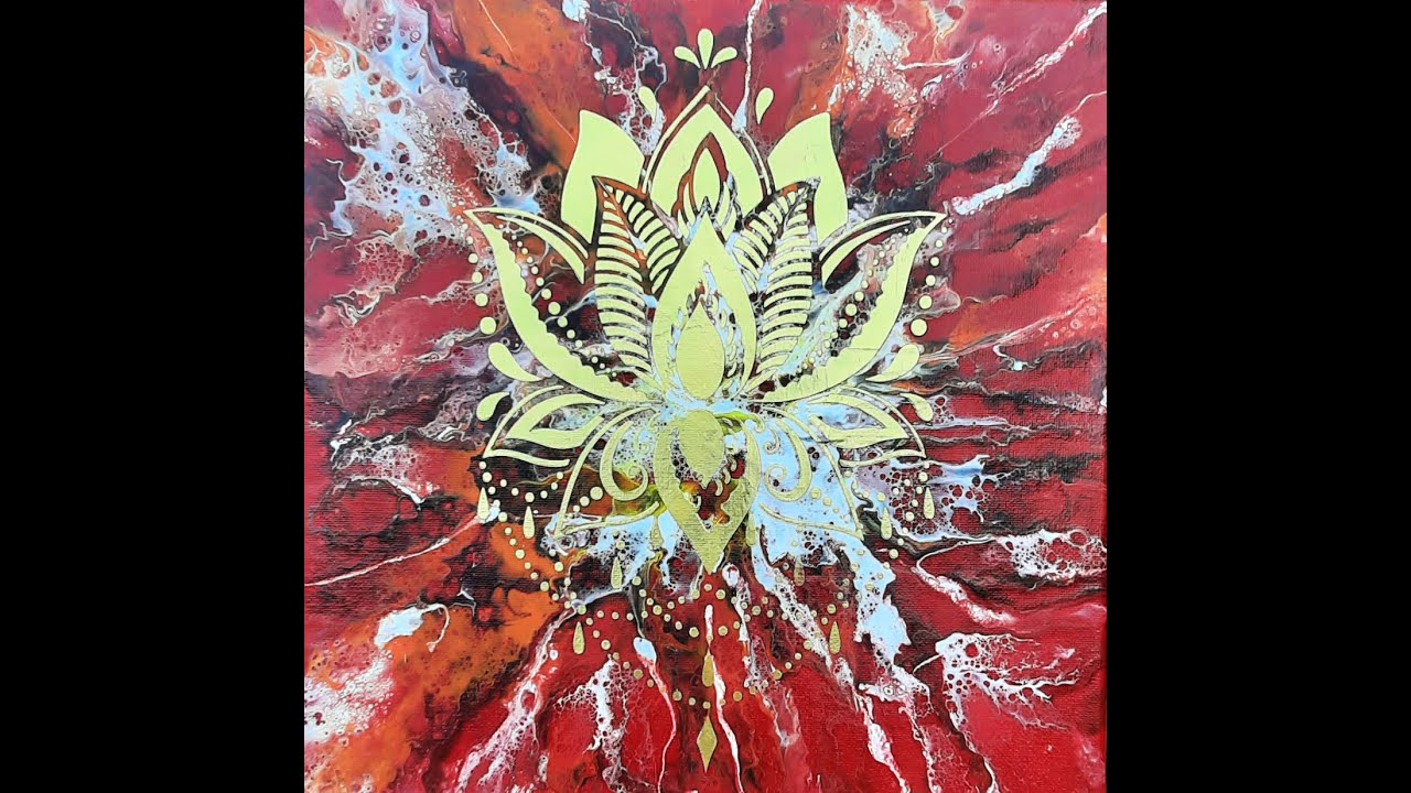 Fluid Art et pochoir :  Fleur de Lotus