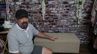 Linen Fabric Rectangle Tufted Lift Top Storage Ottoman