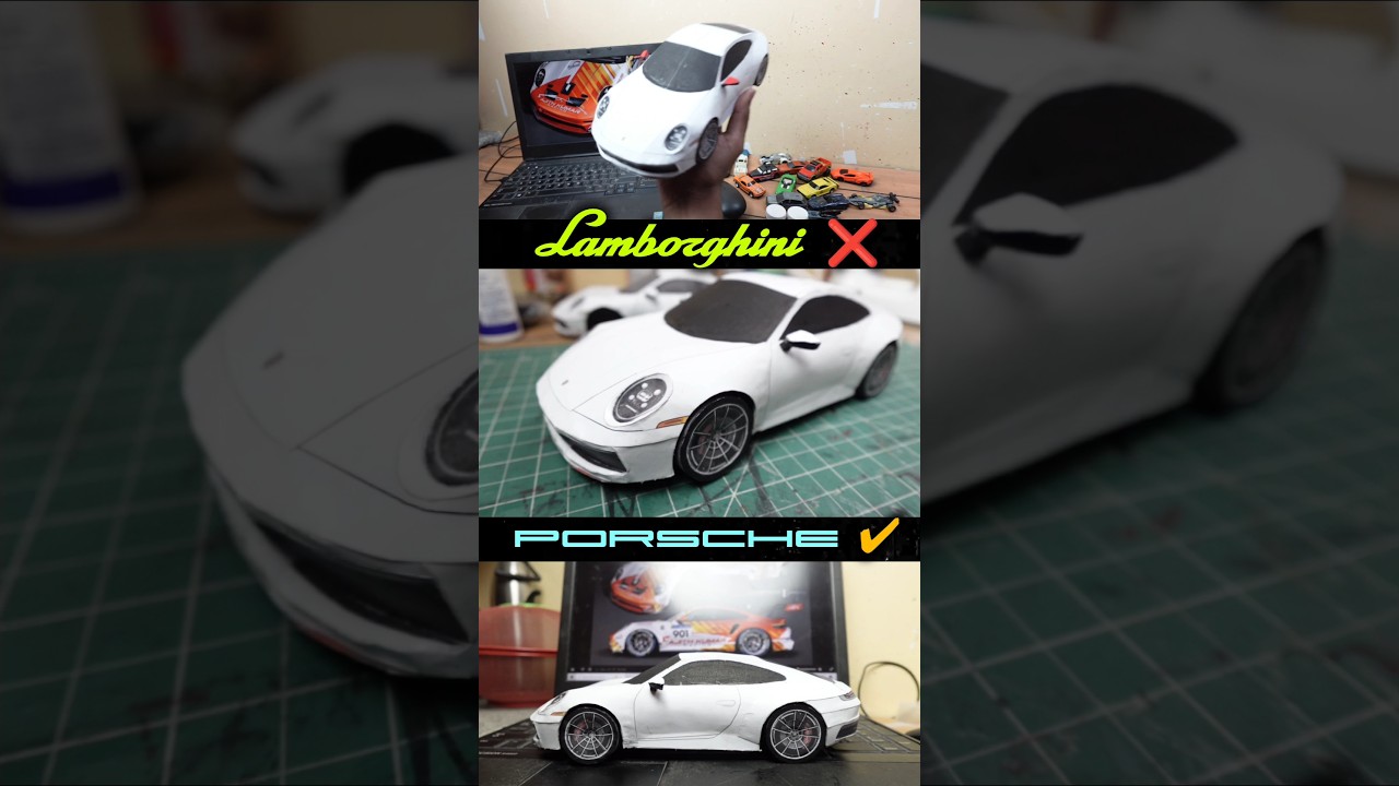 Lamborghini ❌ Porsche ✔️ Made this using paper! #ajithkumar #ajithkumarracing #goodbadugly #cars