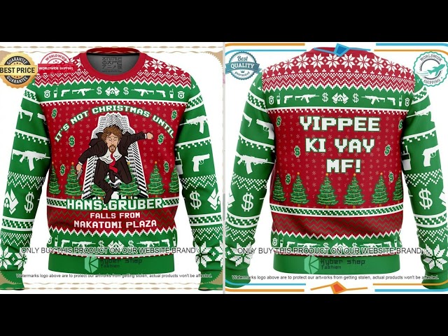 Vídeo relacionado con Sudadera navideña fea de la fiesta de Nakatomi Plaza 1988, suéter feo, sudadera navideña, divertida sudadera de Navidad de los 80 con temática de película de Die Bruce, verde oscuro, L