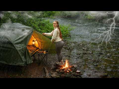 ⛈️ 35 Hours in a Small Tent During a Thunderstorm | River Camping & Fly Fishing ASMR