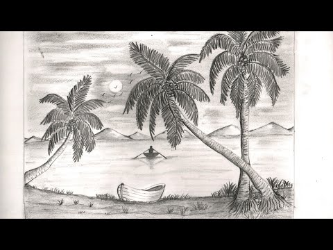 How to draw a Moonlight scenery by pencil sketch | Easy way to draw for beginners | Simple Drawing Video