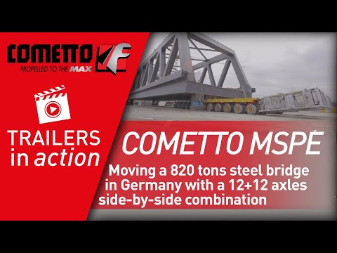 Cometto SPMT moving a 820 tons steel bridge in Germany