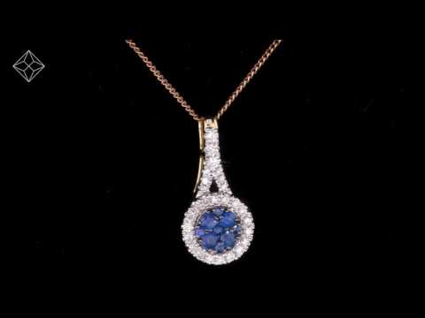 Sapphire and Diamond Halo Round Asteria Necklace 18K White Gold Version - FR45-UY